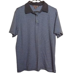 Michael Kors Men's Casual Blue Striped Short Sleeve Collared Polo Shirt Size XL